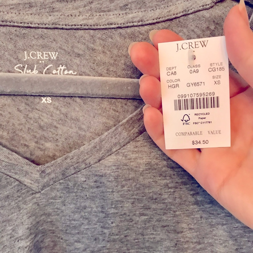 Heather Graphite J Crew Factory Slub Cotton V-Neck Tee, XS - Picture 2 of 3